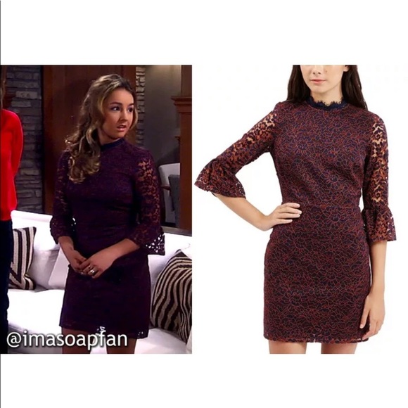 Topshop Dresses & Skirts - NWT Topshop Bell‎ Sleeve Floral Lace Dress Orange/Navy [SZ US 4 ]